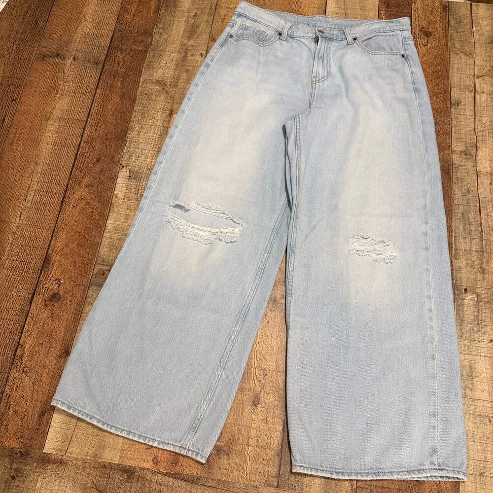 Old Navy Women's Light Denim Mid-Rise Baggy Wide Leg Jeans Sz 10 Busted Skater